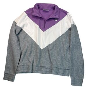 FILA Colorblock Quarter Zip Sweatshirt Cropped Purple Gray White XL